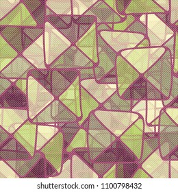 Squares and triangles. Seamless pattern. Camouflage texture. Diagonal stripes. Merry background.