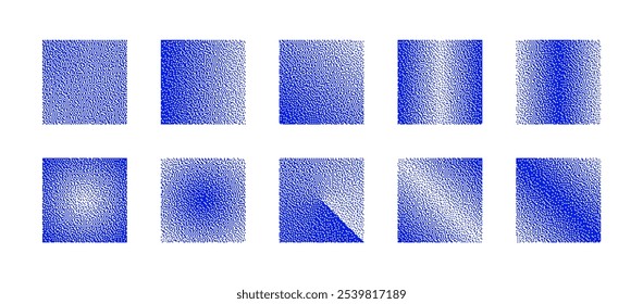 Squares With Various Blue Bitmap Dither Gradient Vector Set Isolate on White Background. Retro Technology 8 Bit Pixel Art Style Square Shapes with Different Textures. Design Elements Isolated Objects