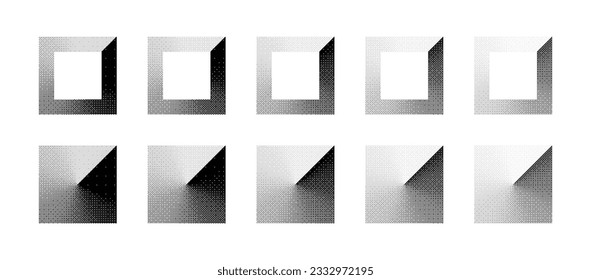 Squares With Various Density of Bitmap Dither Clockwise Gradient Vector Set Isolated On White Background. Rectangle Shapes With Retro 8 Bit Pixel Art Graphic Style Different Textures Design Elements