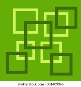 Squares vector abstract background. Chaotic squares vector abstract backdrop. Overlapping squares vector abstract pattern. Green squares vector abstract pattern.