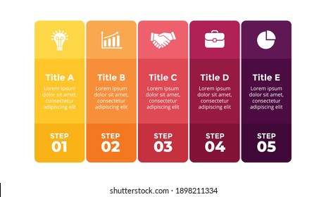 Squares vector colorful Infographic. Presentation slide template. Banners timeline. 5 steps. Data visualization.
