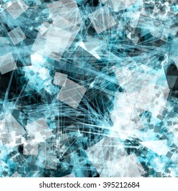 The squares in the web. Seamless pattern of square and triangular elements. Grunge background. Watercolor effect and blur. Abstract pattern.