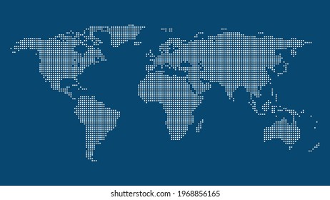 squares world map on white background. World map template with continents, North and South America, Europe and Asia, Africa and Australia	