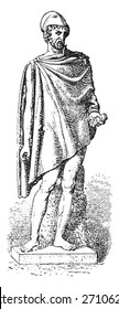 The square-shaped cloak, vintage engraved illustration. 