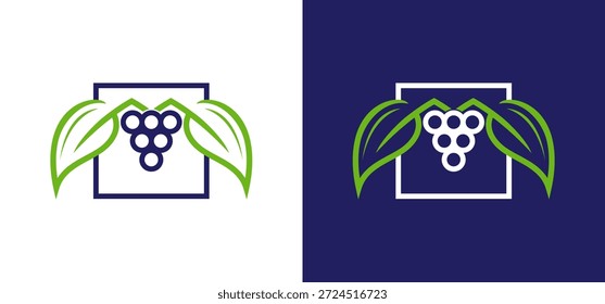 Vetor de design em forma quadrada que combina agricultura com uvas e frutas, adequado para rótulos de vinho, materiais de comercialização agrícola e apresentações agrícolas.