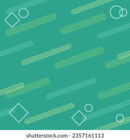 Square-shaped green background with stripe lines, geometry signs, and copy space. Vector illustration.
