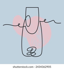 Square-shaped manicure close-up. Minimalistic monoline illustration on a colored background with an abstract texture blob spot. Vector beauty design. One line drawing.