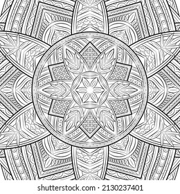 Squaretile style boho, zentangle, doodle. Black pattern on white background. Floral pattern. Arabic style. Abstract icon snowflake. Geometric art poster, wallpaper, frame. Minimal, retro style. Vector