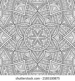 Boho de estilo cuadrítico, zentángulo, doodle. Patrón negro sobre fondo blanco. Patrón floral. Estilo árabe. Icono abstracto copo de nieve. Afiche de arte geométrico, papel pintado, marco. Un estilo minimalista y retro. Vector