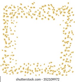 Squarish Frame Consists from Golden Asterisks on White Background - Golden Confetti Stars Border