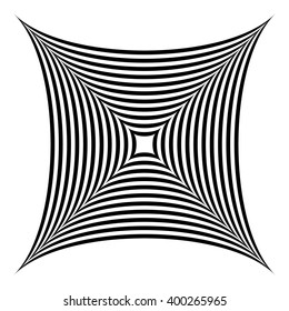 Squarish geometric abstract shape. Abstract, monochrome distorted shape, element isolated on white.