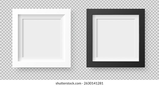 quadratische Bild- und Fotorahmen in Schwarz-Weiß mit Passepartout und Schatten, realistische Vektorvorlage