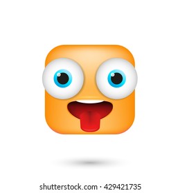 Squary cartoon character. Emoji show tongue and smile. Modern square face emoticon. 3D emoji isolated