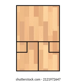 Squash court with black line marking. Wooden parquet. Realistic playground top view with hardwood material floor. Indoor games. Isolated flat vector illustration on white background.