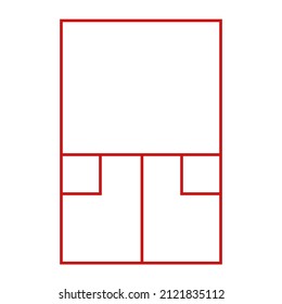 Squash court with red line marking. Realistic playground top view with layout on the floor. Indoor games. Isolated flat vector illustration on white background.