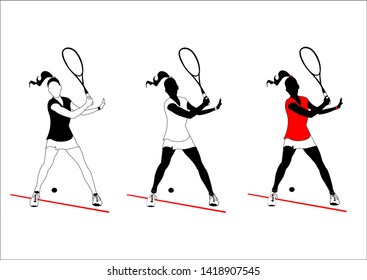 Squash female player on a court in different colors