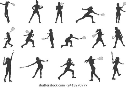 Squash female player silhouettes, Female player silhouettes.