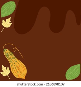 Squash and leaves autumn fall background art. Autumn season cute simple background for cards and invitation.