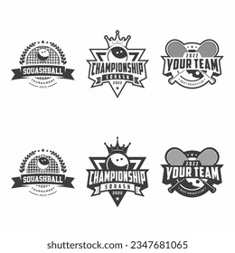 Squash logo badge set, Squash ball design in black and white colors