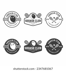 Squash logo badge set, Squash ball design in black and white colors