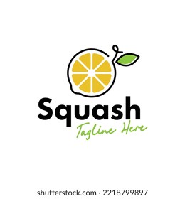 Concepto de diseño de logotipo de squash para empresas y marcas. Vector de plantilla de logotipo para bebidas frescas. Plantilla de logotipo de limón