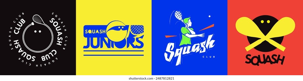 logotipo de squash, emblemas, pegatinas, logotipos brillantes para clubes de squash, competiciones de squash y campeonatos