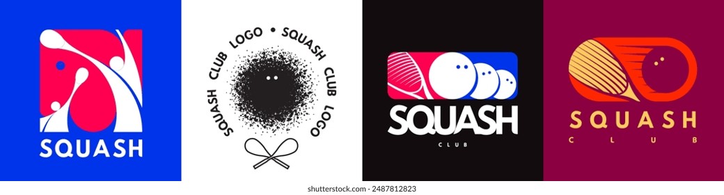 squash logo, emblems, stickers, bright logos for squash clubs, squash competitions and championships