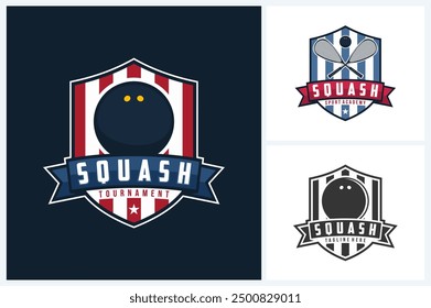 Squash logo sport design template, squash sport emblem vector, squash tournament logo badge design vector illustration