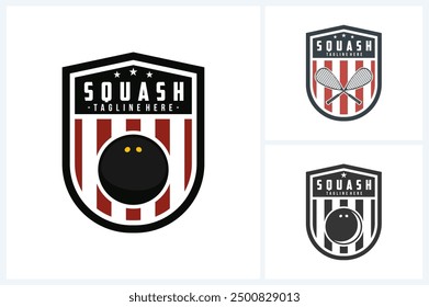 Squash logo sport design template, squash sport emblem vector, squash tournament logo badge design vector illustration