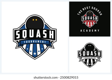 Squash logo sport design template, squash sport emblem vector, squash tournament logo badge design vector illustration