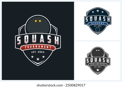 Squash logo sport design template, squash sport emblem vector, squash tournament logo badge design vector illustration