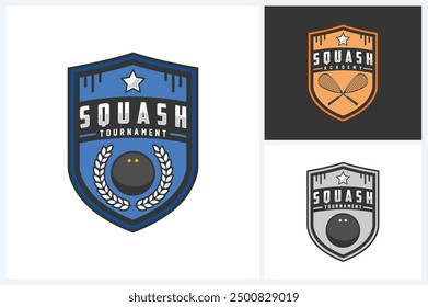 Squash logo sport design template, squash sport emblem vector, squash tournament logo badge design vector illustration