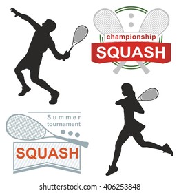 Squash logos, emblems, silhouette. on white background 