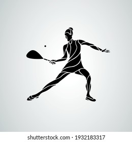 Squash player female creative abstract silhouette vector