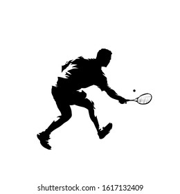 Squash player, isolated vector silhouette. Ink drawing athlete with racket