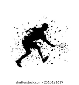 Squash player, isolated vector silhouette. Ink drawing athlete with racket