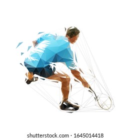 Squash player, low polygonal isolated vector silhouette. Geometric athlete with racket