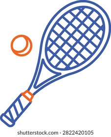 Squash racket and ball icon in blue and orange line art