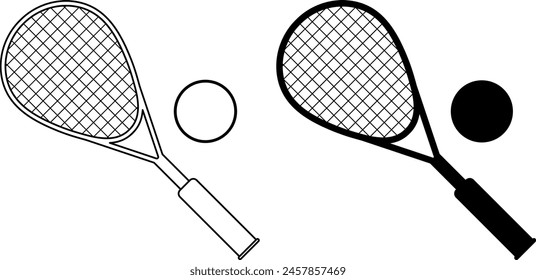 squash racket and ball icon set