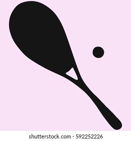 squash racket, ball vector silhouette isolated