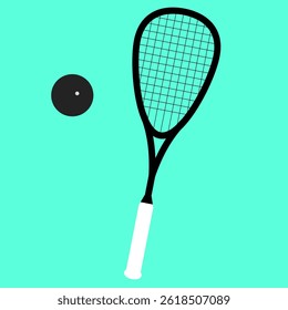 squash racket and ball with  white handle 