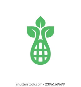 Squash racket logo combined with leaves. Unique logo for your sports business