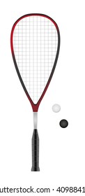 squash or racketball racket and two balls - sport equipment