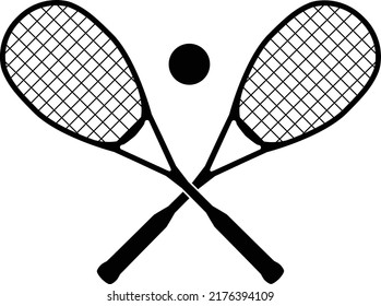 Squash rackets with ball on white background. squash crossed rackets sign. flat style.