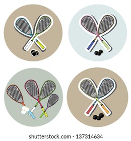 Squash Rackets and ball vector set hand drawn