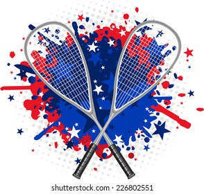 Squash Rackets with red and blue splash vector illustration.