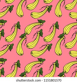 Squash seamless pattern in cartoon style. Hand drawn illustration. Great for card, poster, print