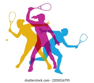 Squash sport graphic with player in action.