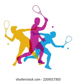 Squash sport graphic with player in action.