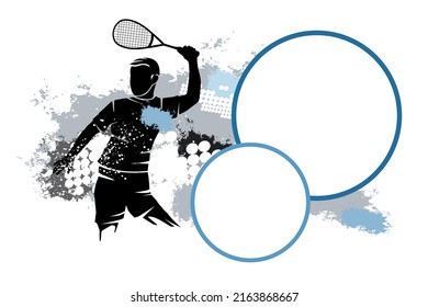 Squash sport graphic with text buttons.